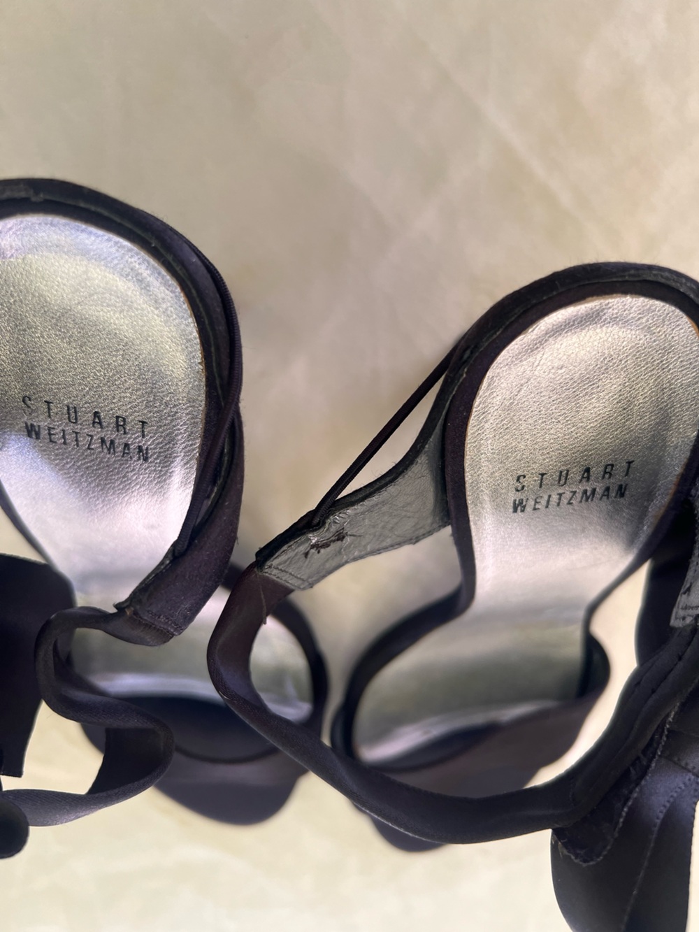 Stuart Weitzman black Satin Bow Stiletto Sandals